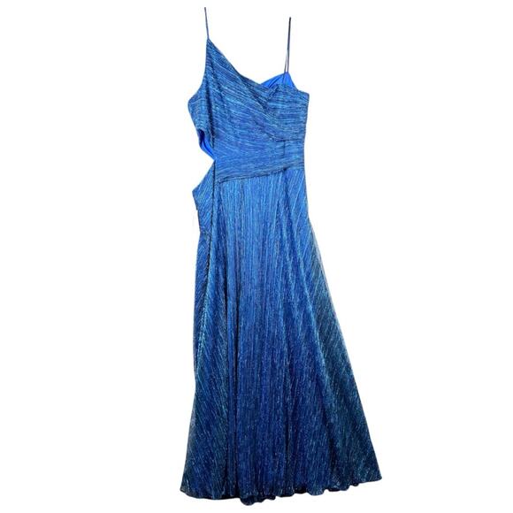 NWT Betsy & Adam One Shoulder Metallic A-Line Dress with Cutout A25539 Blue - 20 - Picture 14 of 16